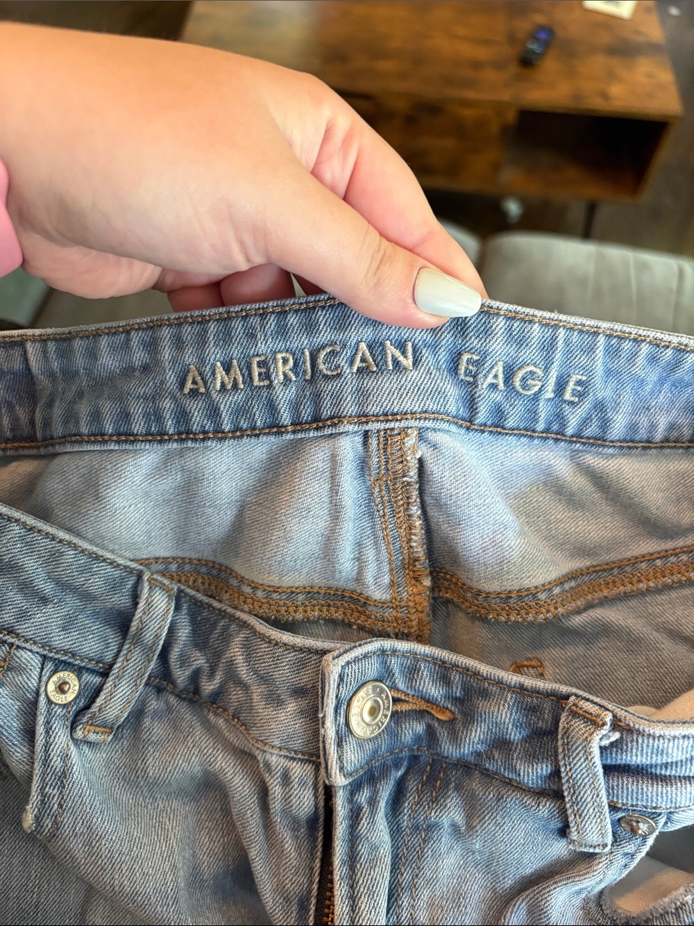 American Eagle Outfitters Light Blue Distressed Mom Jeans Size 12 - Picture 3 of 12
